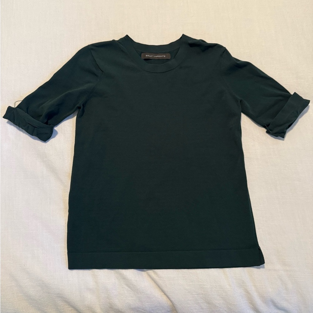 Sally LaPointe Short Cuff Sleeve Knit Tee Blouse Top Green Small Medium